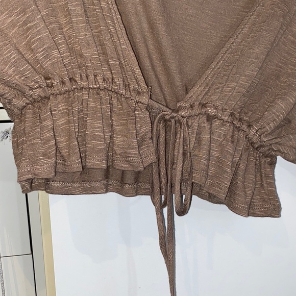Brown Batwing Drawstring Crop Top S - Picture 5 of 14